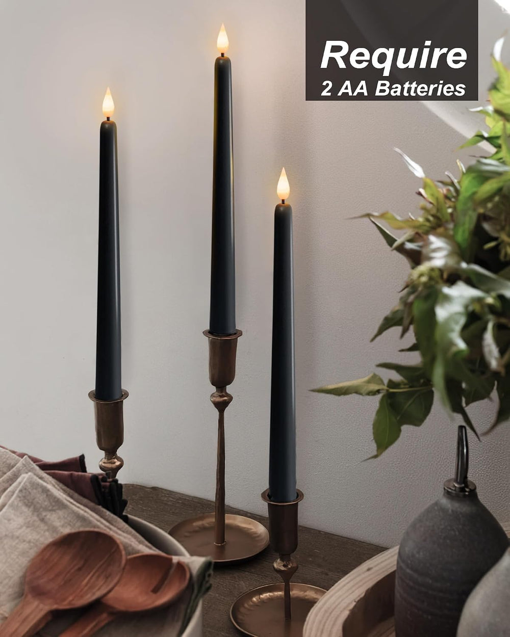 Homemory 12 Pcs Black Flameless Taper Candles Flickering, NO Remote, 11 Inche...
