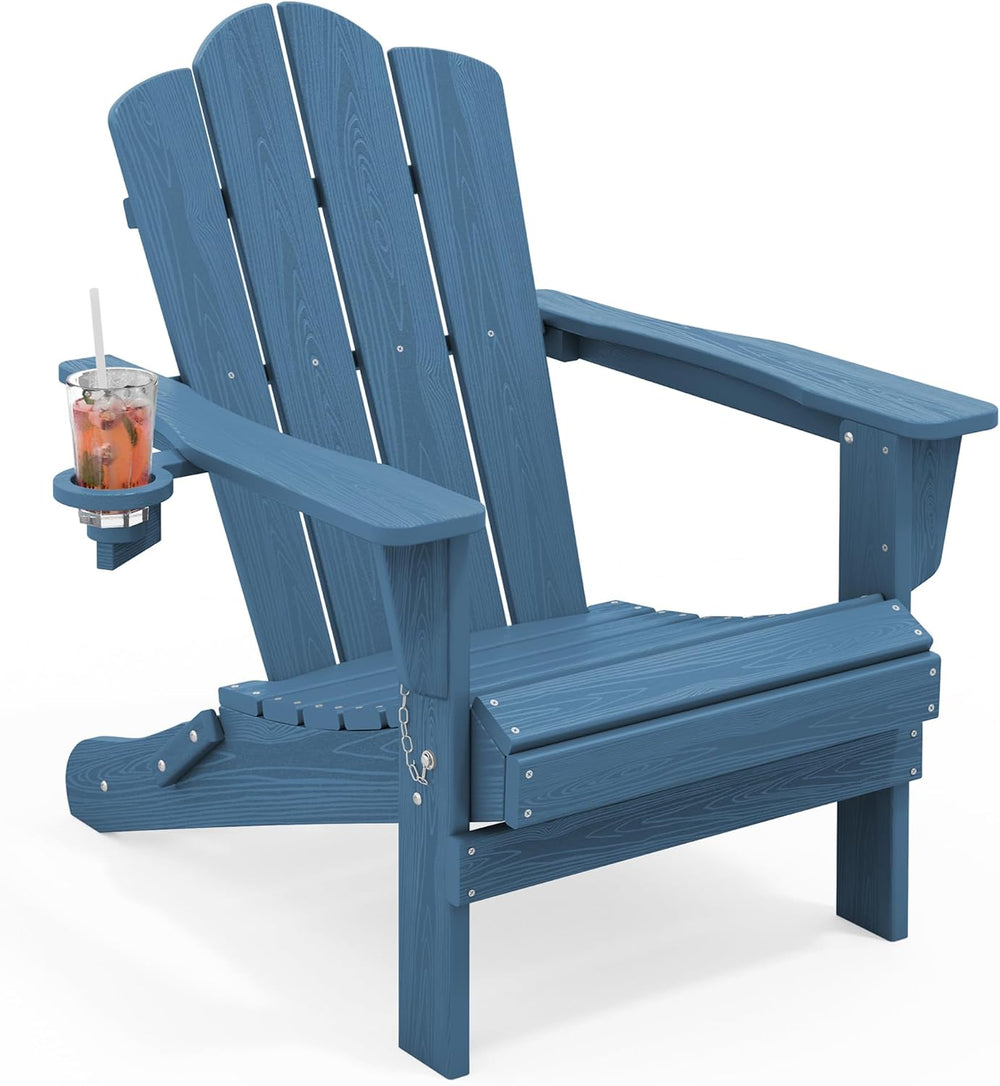 KINGYES Folding Adirondack Chair, All-Weather HDPE Material, Navy
