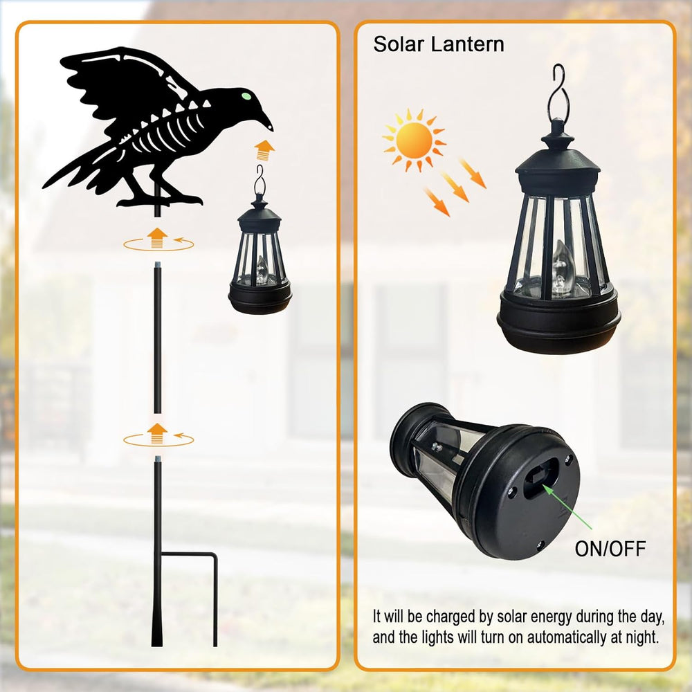 Solar Halloween Decorations Outdoor,2 Pack Metal Black Crow Yard Sign Stake
