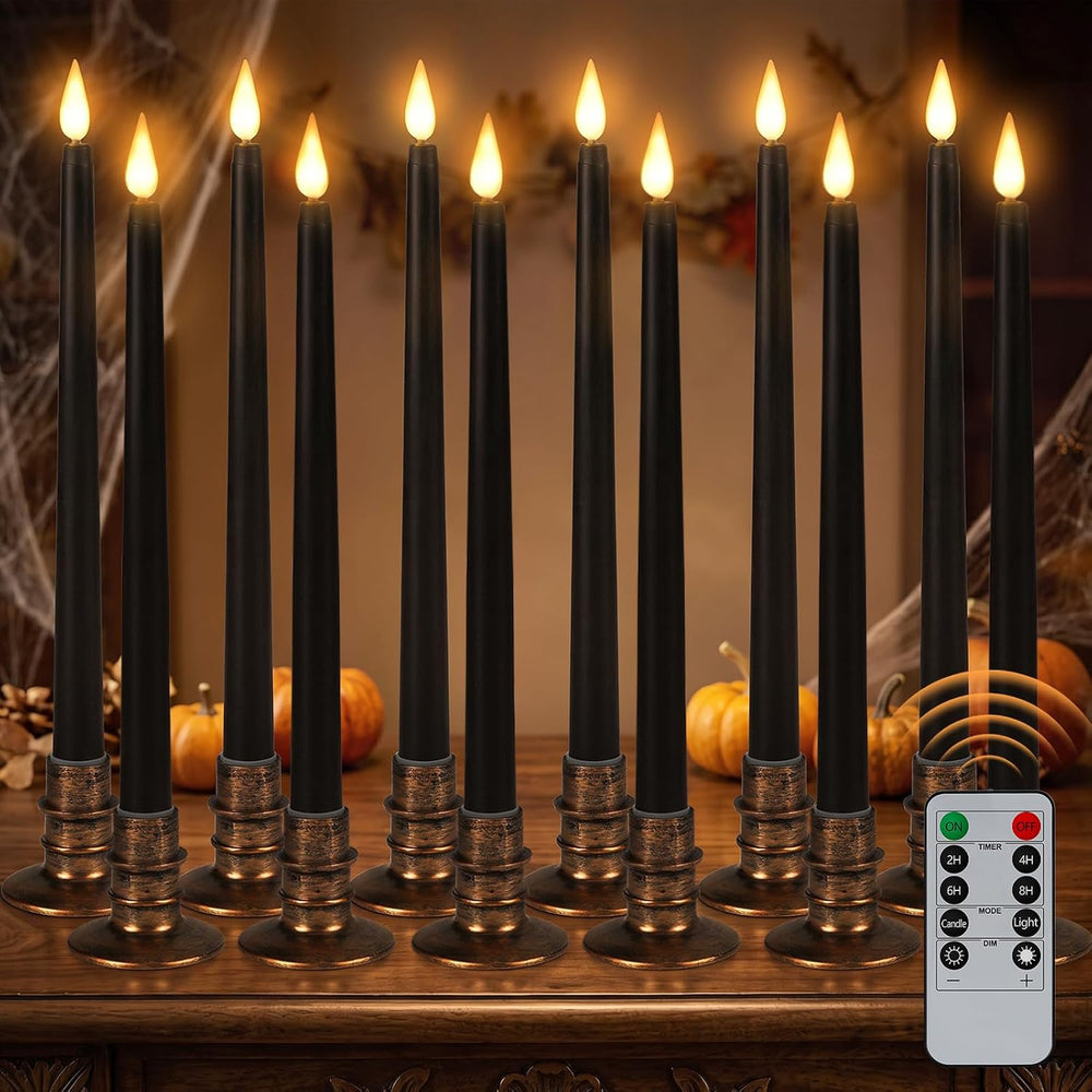 Alphatool 12 Pcs Halloween Black LED Flameless Candles with Remote, Bases