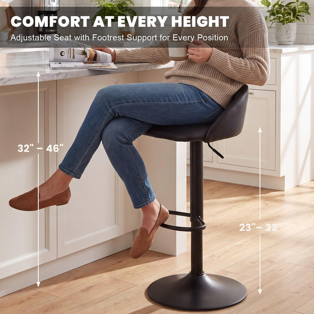 YOUNUOKE Black Bar Stools Set of 2 Modern Swivel Bar Stools