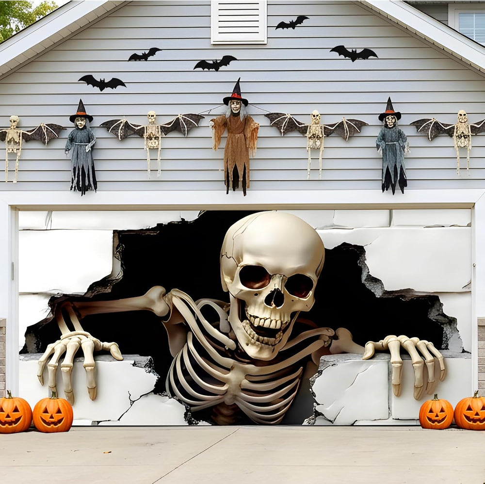 7 x 16 ft Halloween Garage Door Cover Halloween Decorations Outdoor Hanging B...