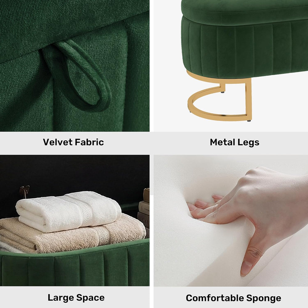 51" Velvet Storage Ottoman Bench End of Bed for Bedroom Entryway Green