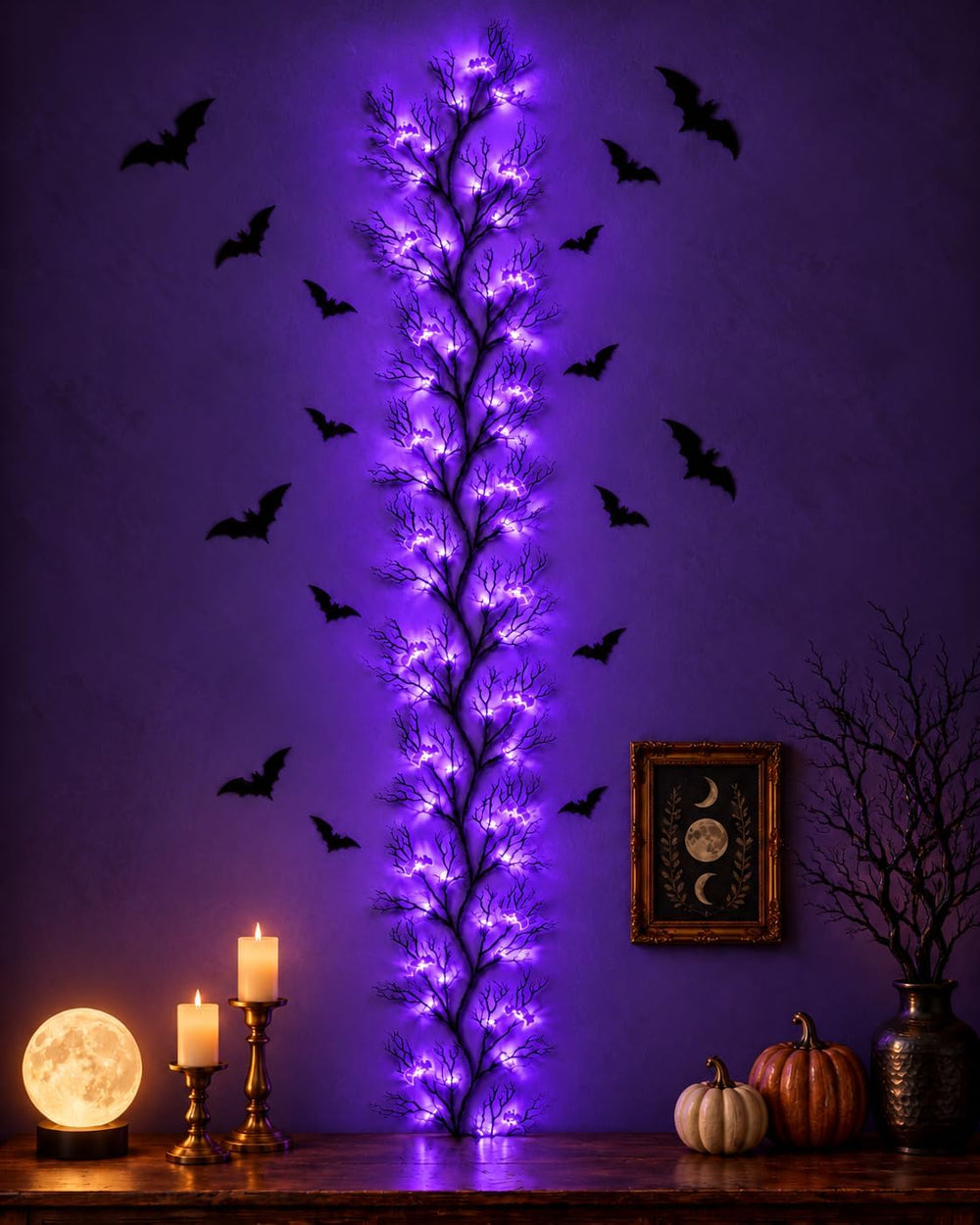 9 FT Halloween Twig Garland Decoration with 66 Purple LED Lights