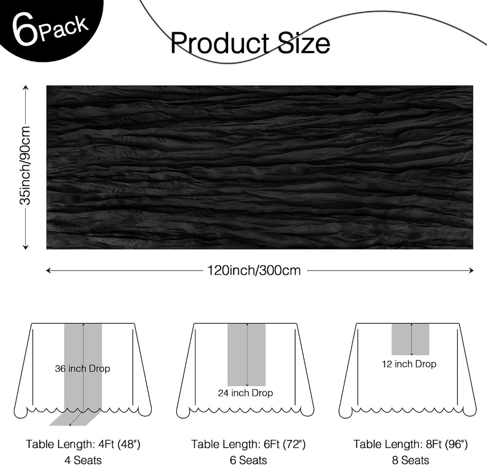 6 Pack Halloween Black Cheesecloth Table Runner Boho Gauze Home Decor