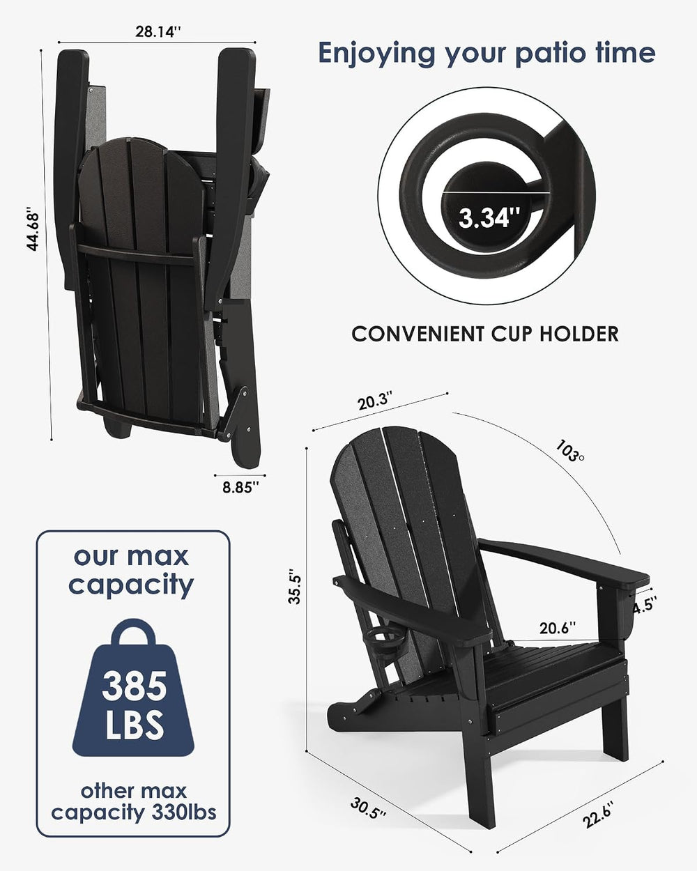 diromoti Folding Adirondack Chairs Set, All-Weather Resistant HDPE Patio Fire...