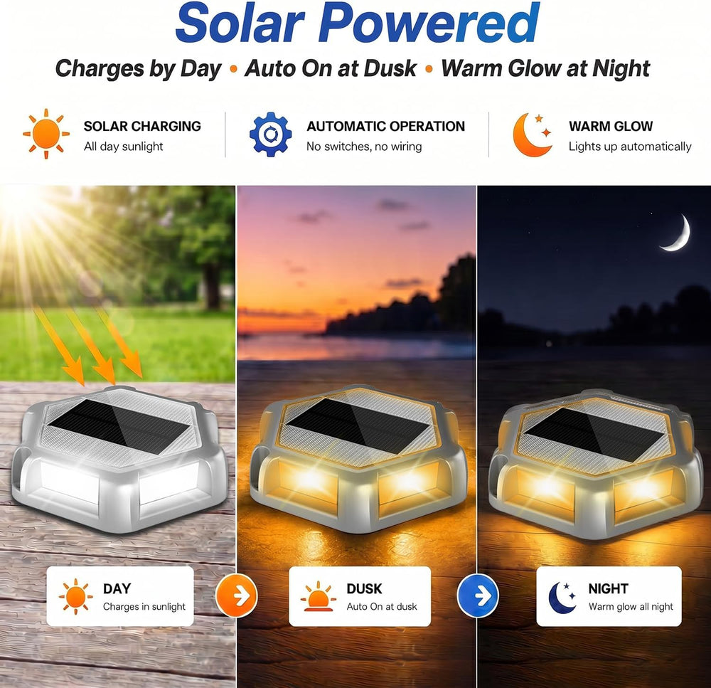 Solar Dock Lights, Solar Driveway Deck Lights, Warm White 12 Packs