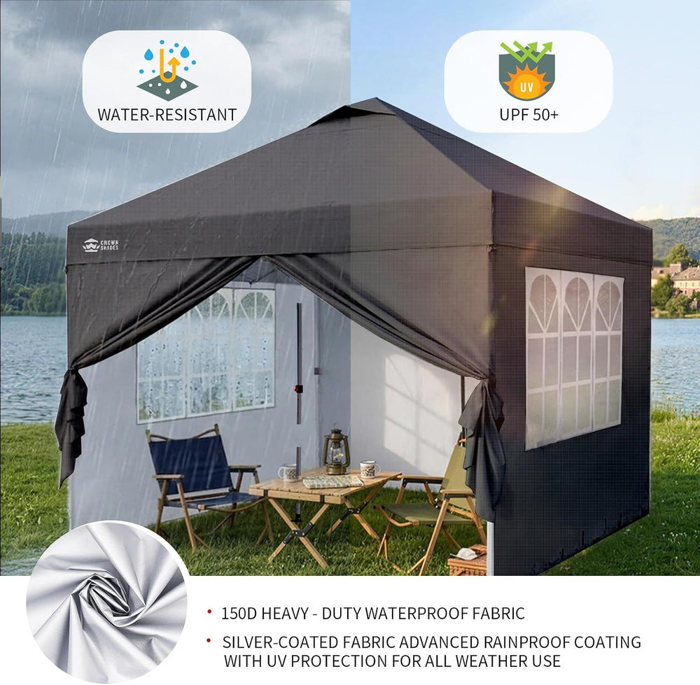 CROWN SHADES 10X10 Pop Up Canopy Tent with Sidewalls, One-Push Setup, Gray