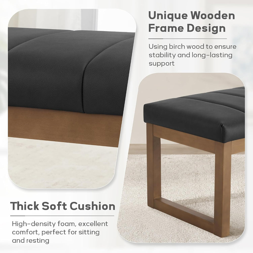 52.7" Bedroom Bench for End of Bed, Faux Leather Entryway Bench (Black-PU)