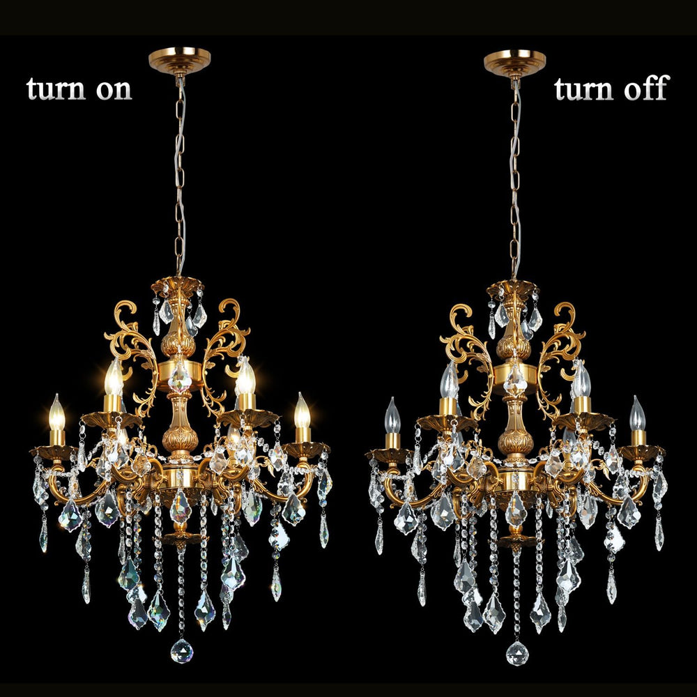 Crystal Chandelier Antique Gold Chandelier Lighting Luxury 23"
