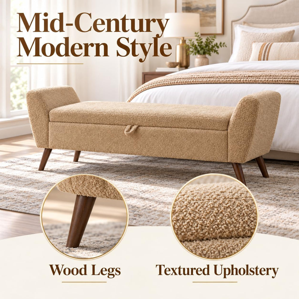 60 inchs Upholstered Storage Ottoman Bench, Coffee