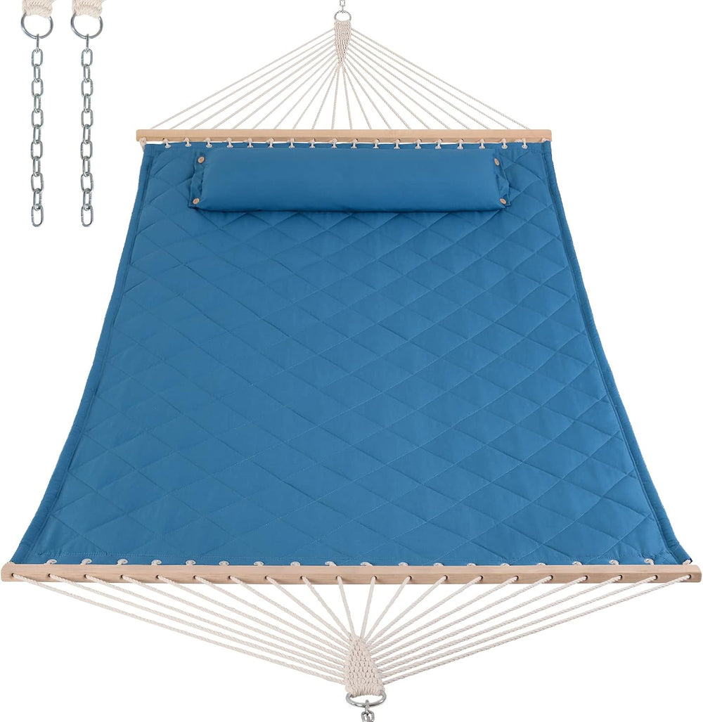 ANOW Two Person Hammock with Spreader Bars and Detachable Pillow, Blue
