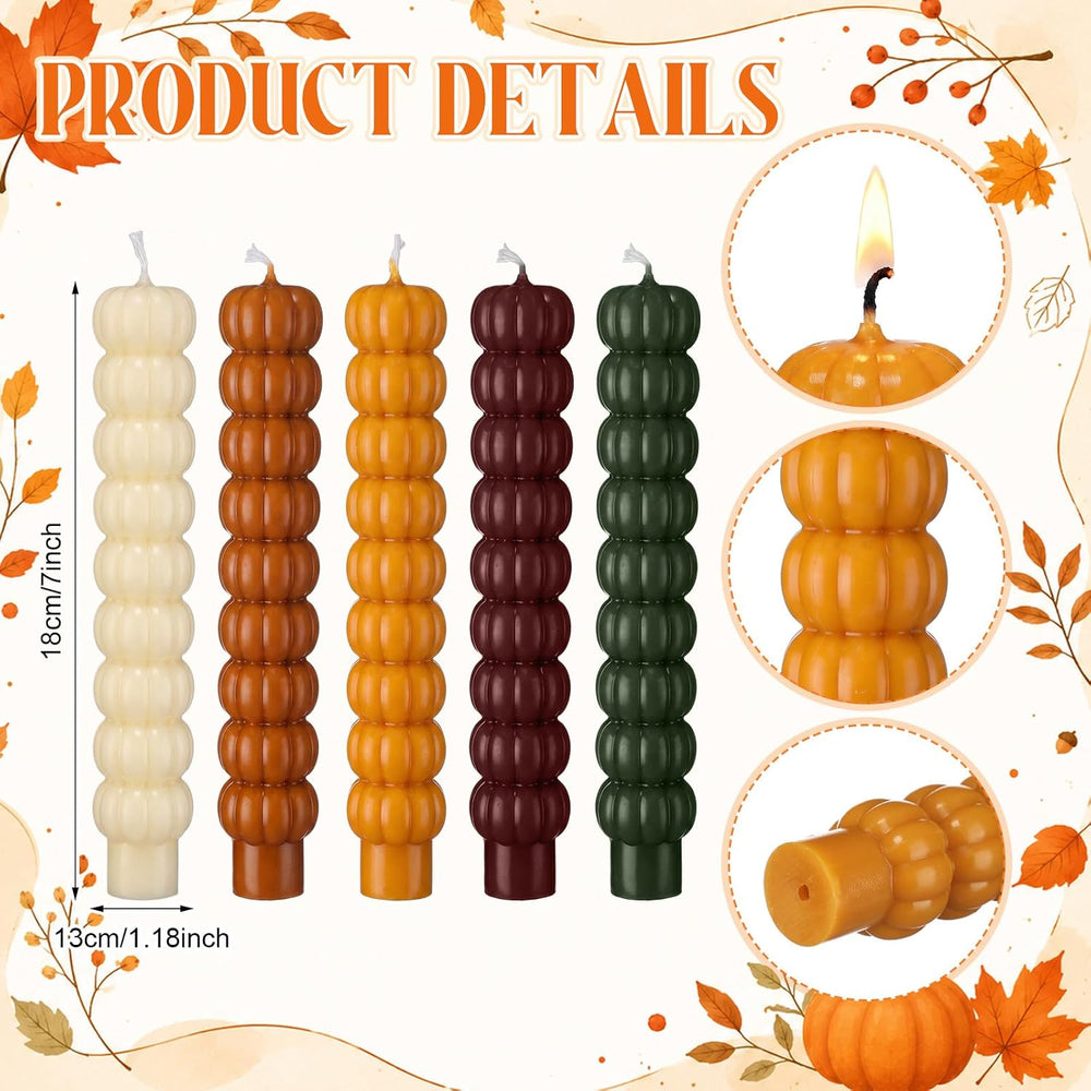 Conelist 5 Pcs Pumpkin Taper Candles Autumn Halloween Gifts, Multicolor
