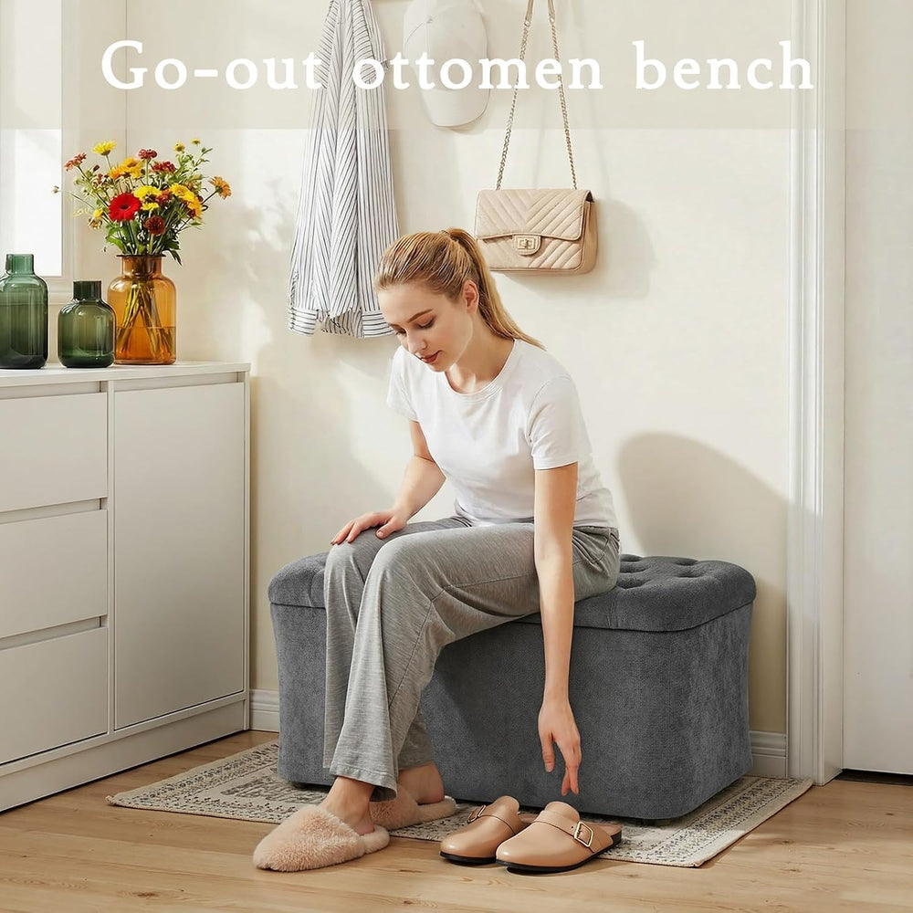 ONBRILL Storage Ottoman Bench, End of Bed Bench, 39.8 x 18.1 x 17.7 Inches Po...