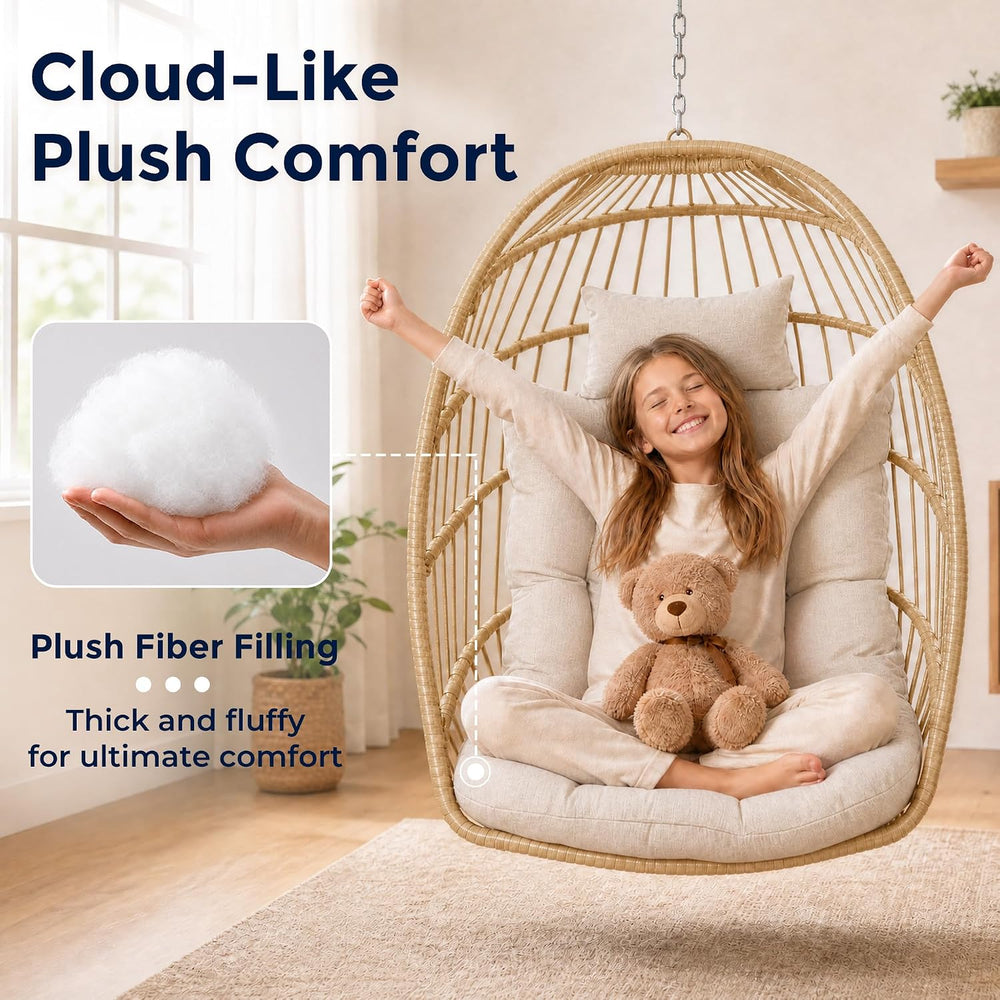 SWITTE Egg Chair Outdoor with Stand, Indoor Wicker Hanging Egg Swing, Cream