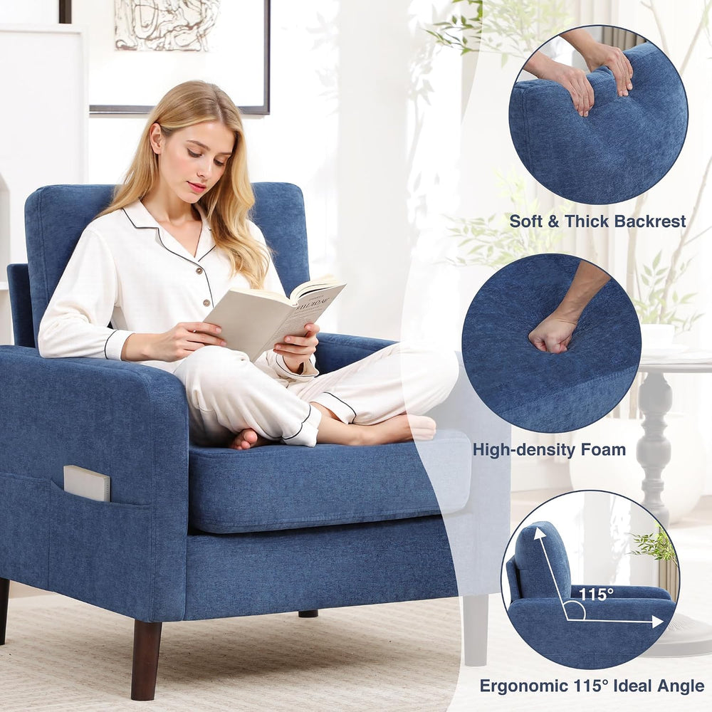 Accent Chair Set of 2, Upholstered Living Room Chairs with Wood Legs and Side...