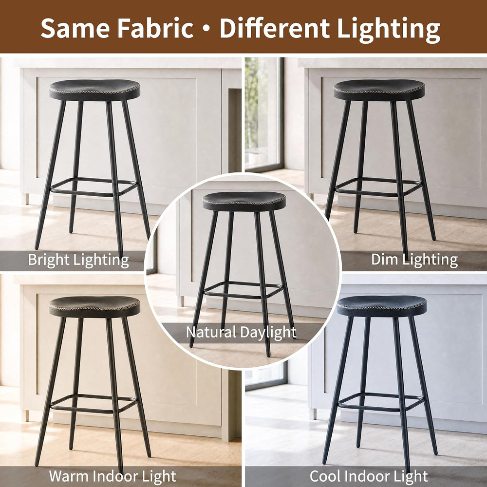 Counter Height Bar Stools Set of 3, Faux Leather Backless Counter Stools