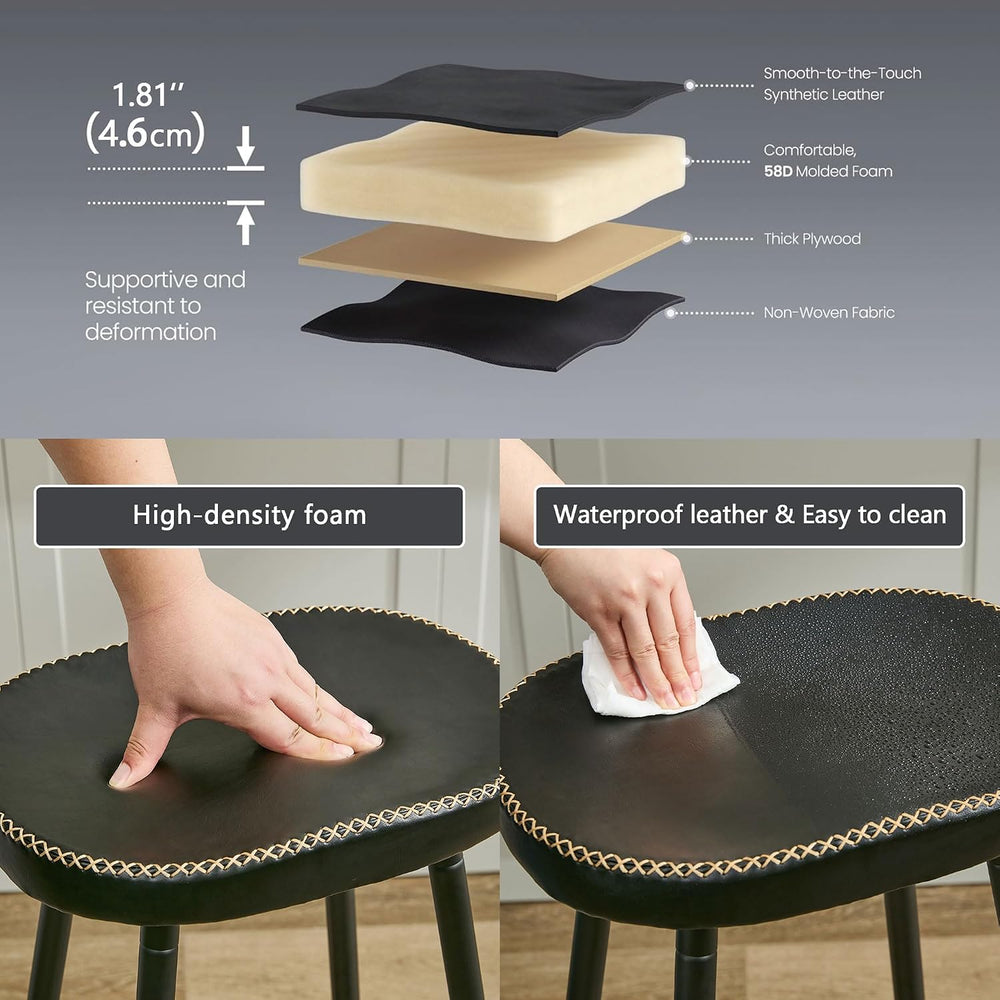 Counter Height Bar Stools Set of 3, Faux Leather Backless Counter Stools