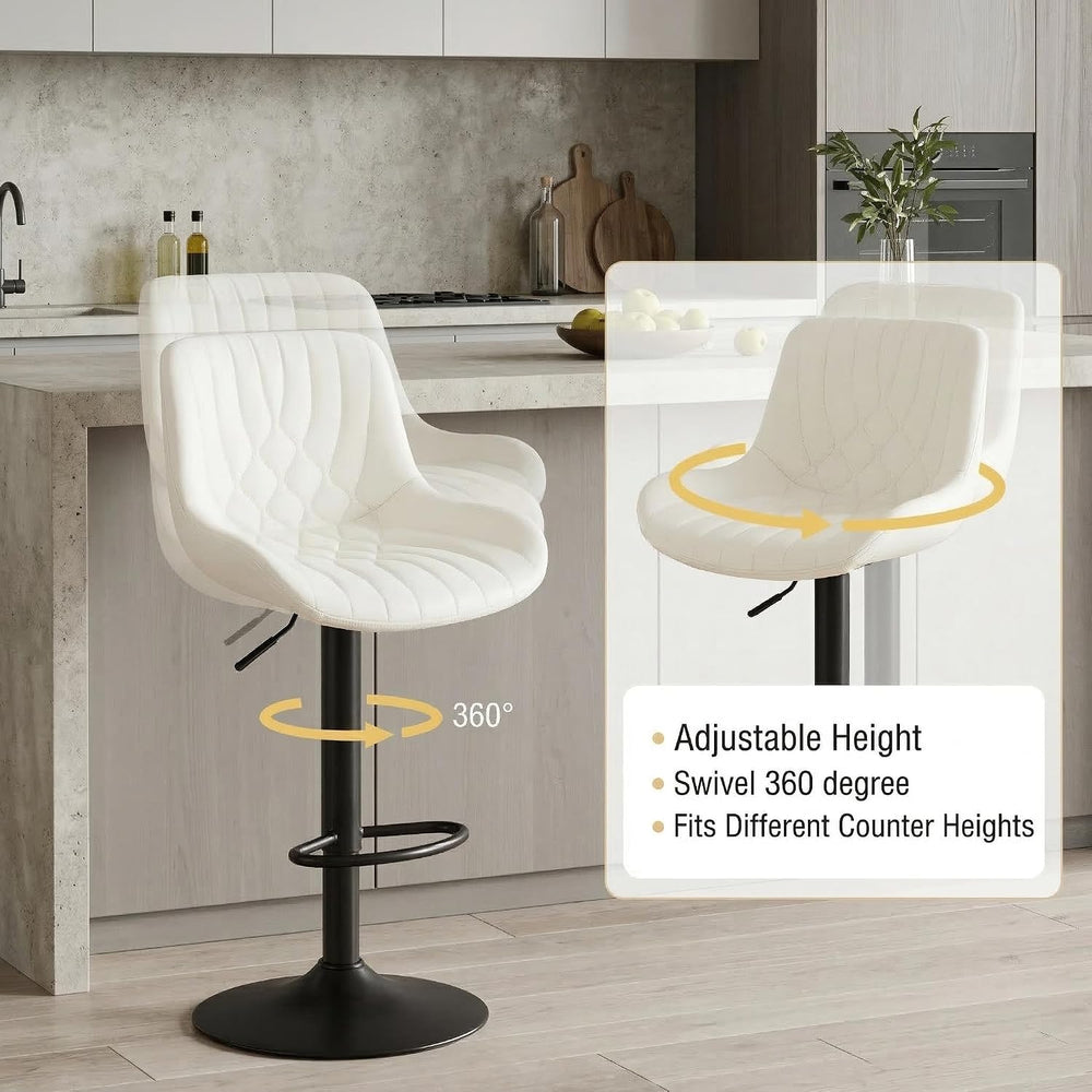 Adjustable Swivel Bar Stools Set of 4, Beige PU Leather Counter Height