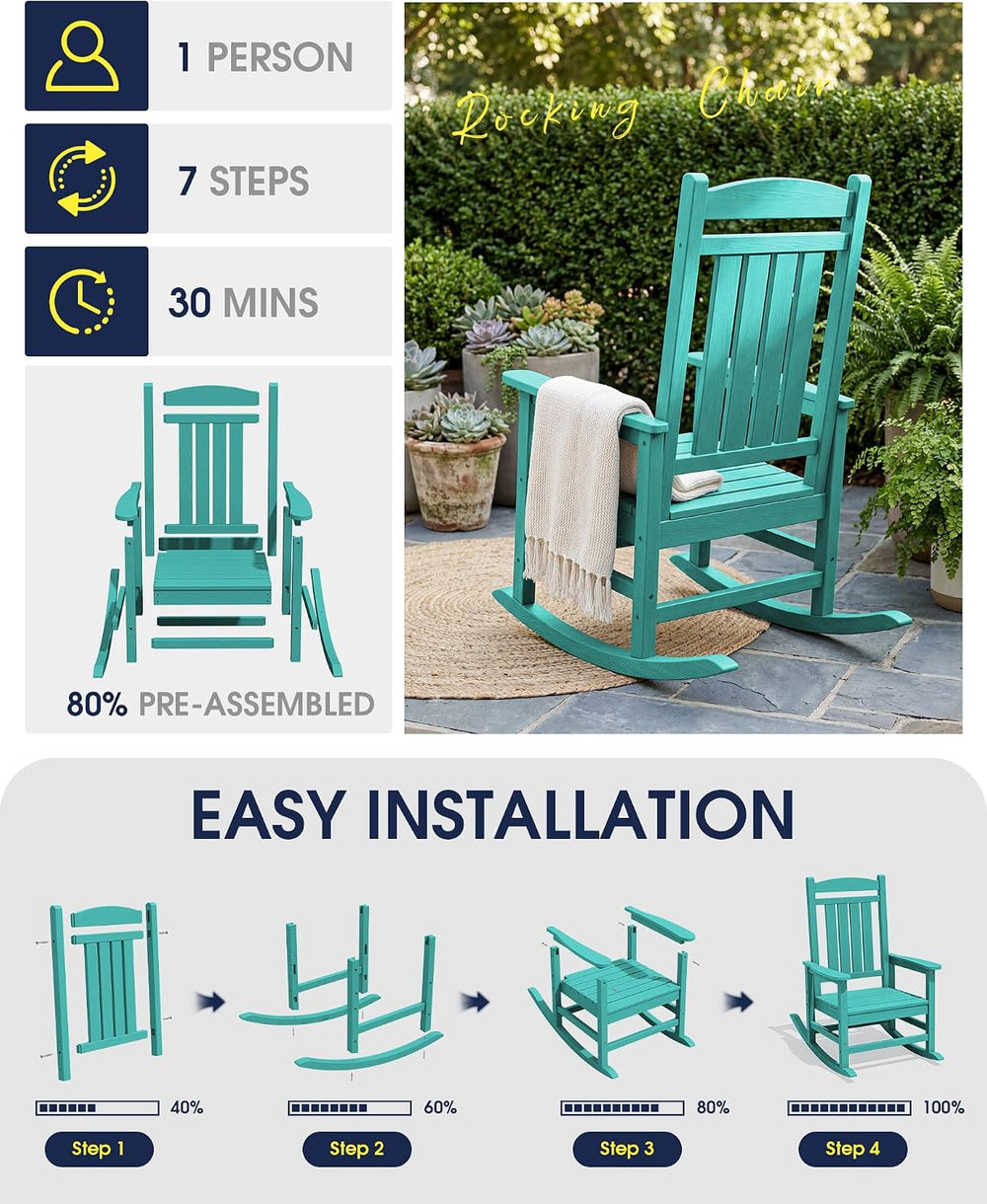 KINGYES Oversized Outdoor Rocking Chair for Adults, Porch Rockers, Aruba