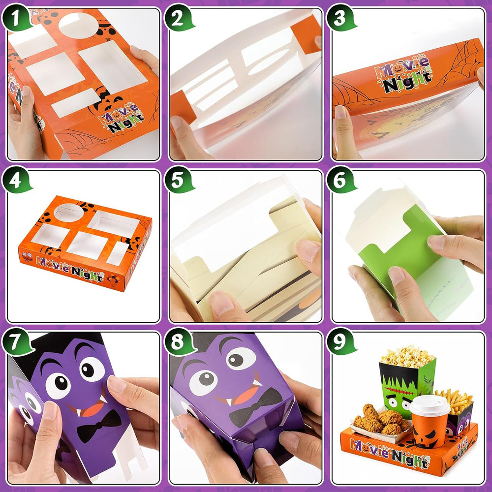 Bokon 172 Pcs/ 24 Sets Halloween Movie Night Snack Trays Supplies