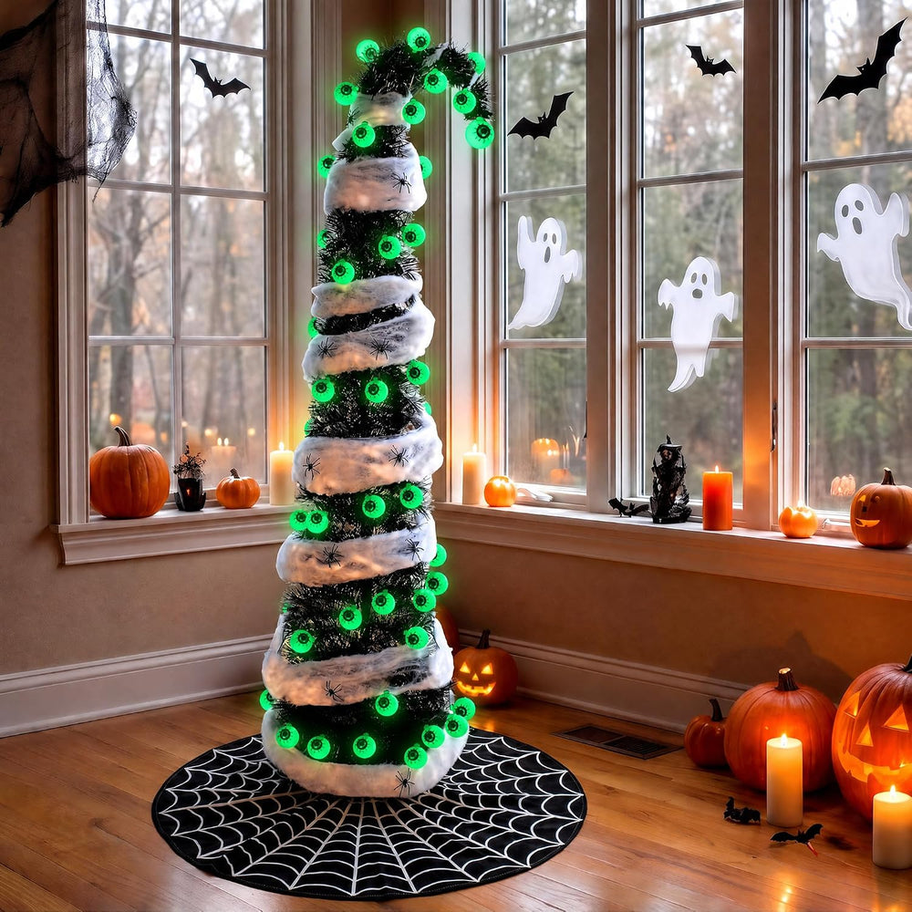 5FT Black Halloween Christmas Tree with 50 Eyeball Lights, Whimsical Pop Up T...