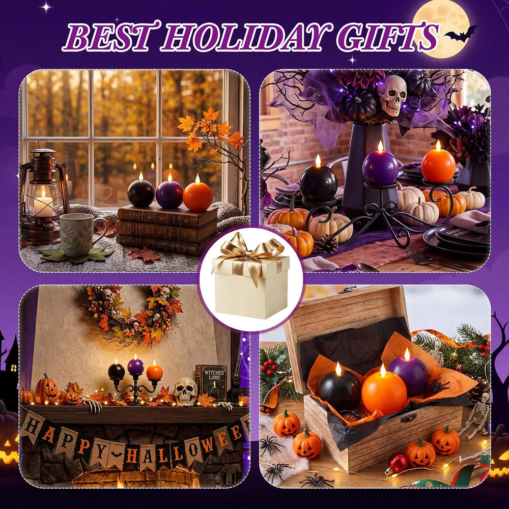 Retisee 3 Pcs Halloween Flameless Candles Real Wax Round with Remote Timer