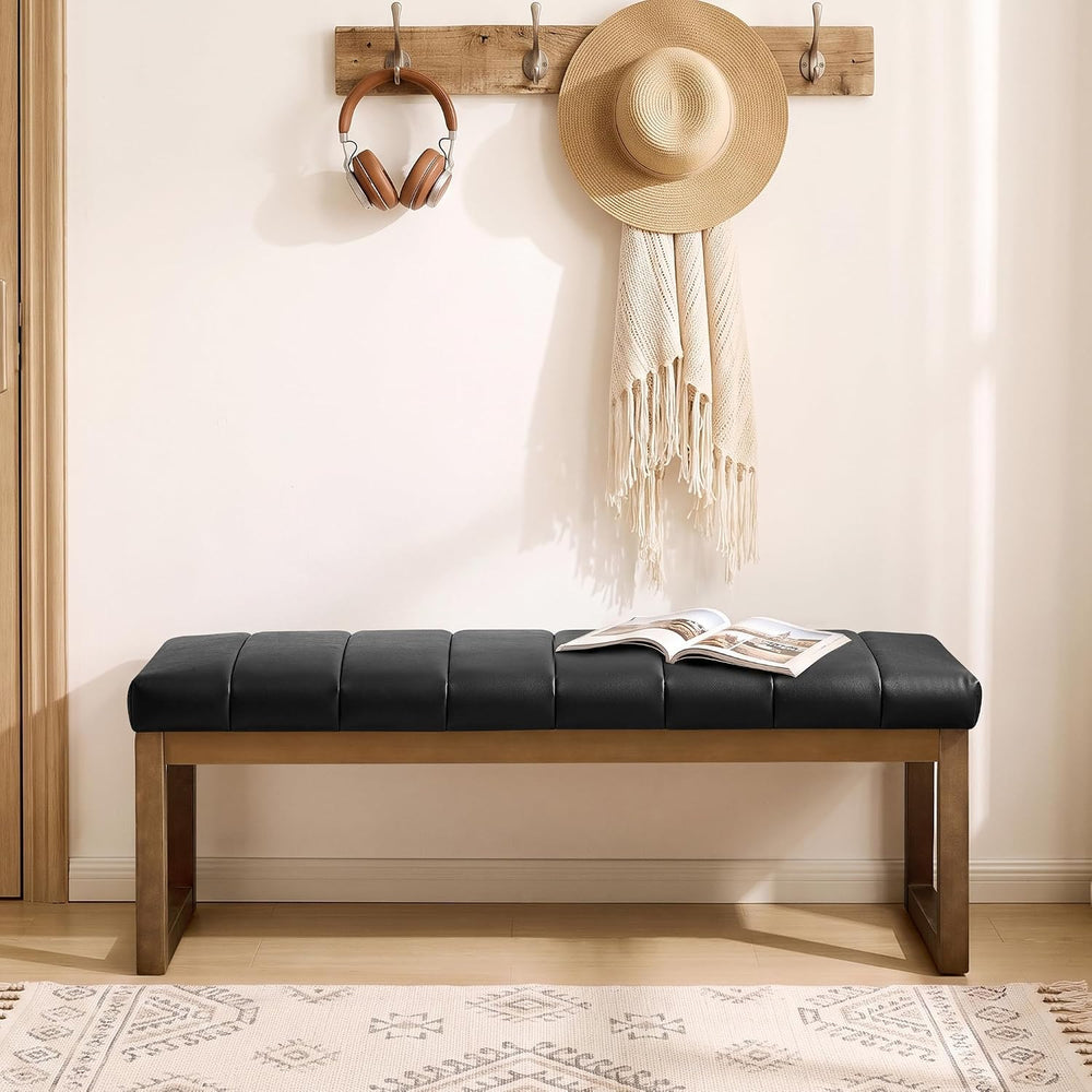 52.7" Bedroom Bench for End of Bed, Faux Leather Entryway Bench (Black-PU)