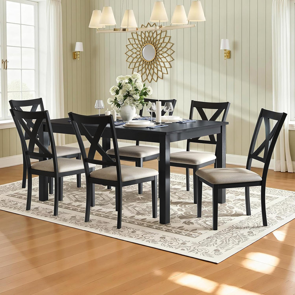 LUXOAK 7-Piece Farmhouse Kitchen Table and Chairs Set for 6, Grey & White
