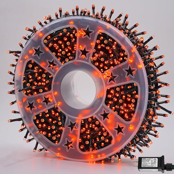 YEGUO 165ft 500 LED Halloween Lights Outdoor Waterproof, 8 Modes Orange Strin...