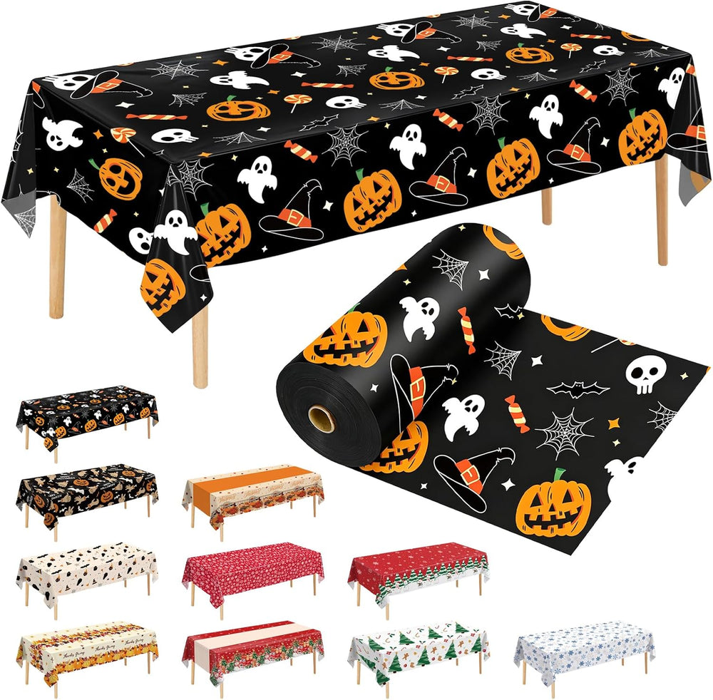 54 Inch X 300 Feet Plastic Table Cover Roll Disposable Halloween Tablecloth P...