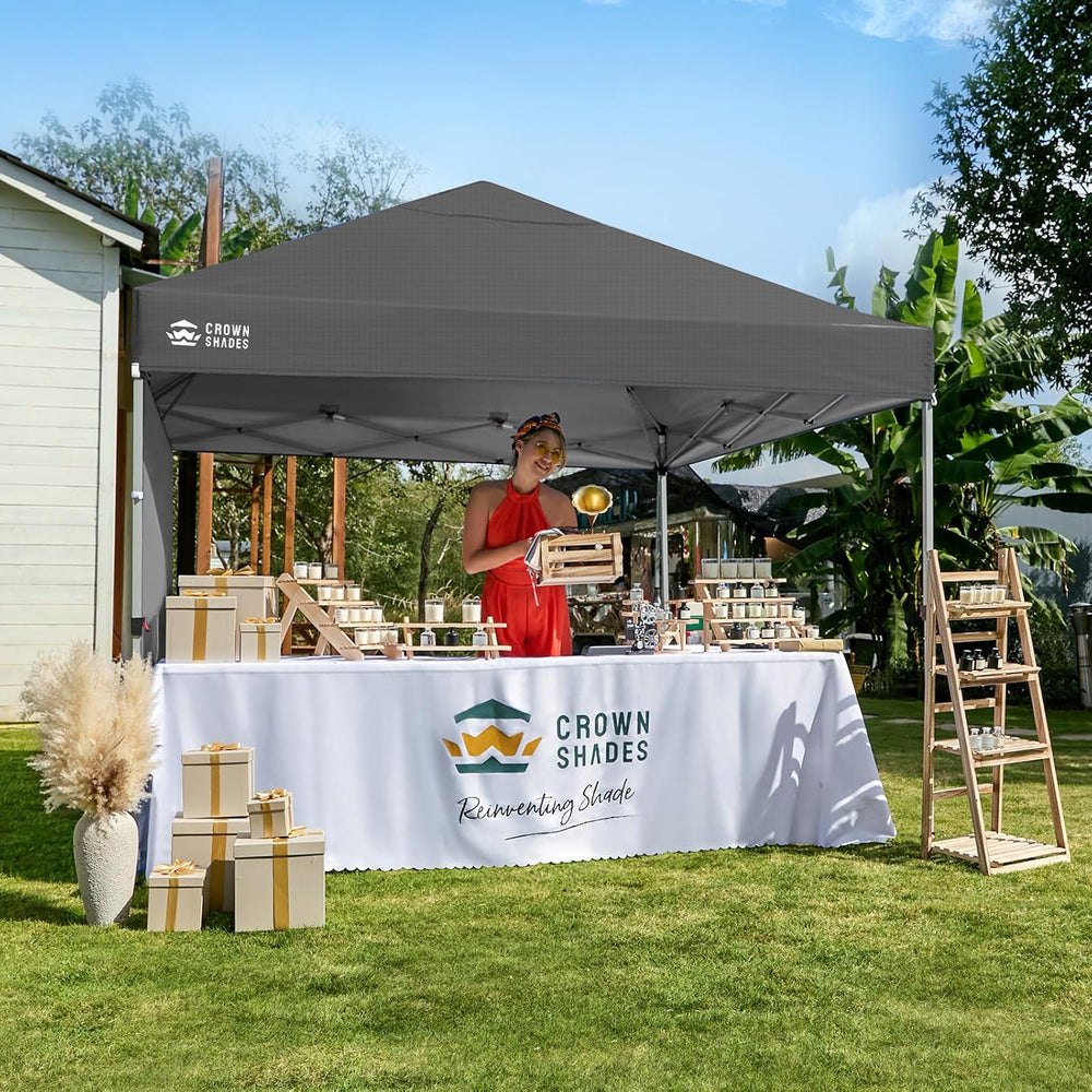 CROWN SHADES 8x8 Pop Up Canopy with 1 Side Wall, Beach Tent, Grid Grey