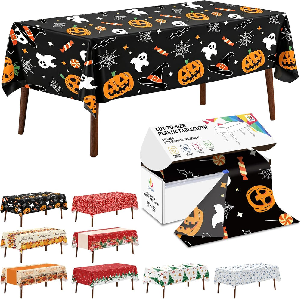 CXPSINC 54 Inch X 200 Feet Plastic Table Cover Roll Disposable Halloween Tabl...