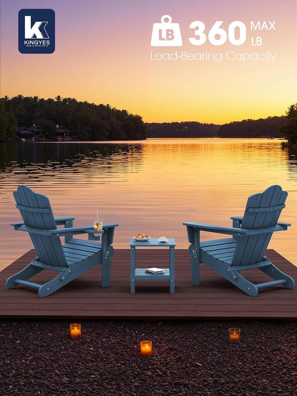 KINGYES Folding Adirondack Chair, All-Weather HDPE Material, Navy