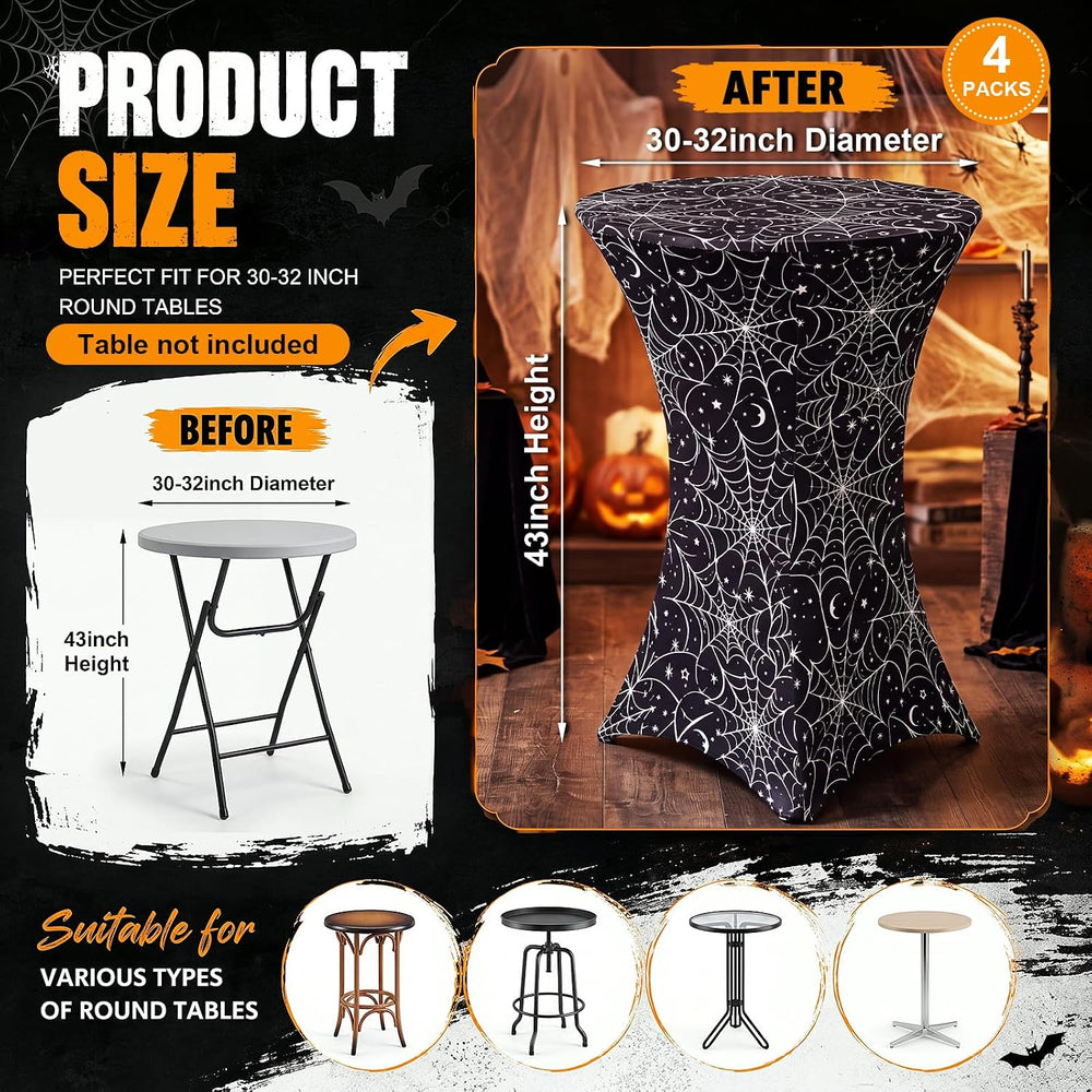 4 Pack Halloween Cocktail Tablecloth, Round High Top Table Covers