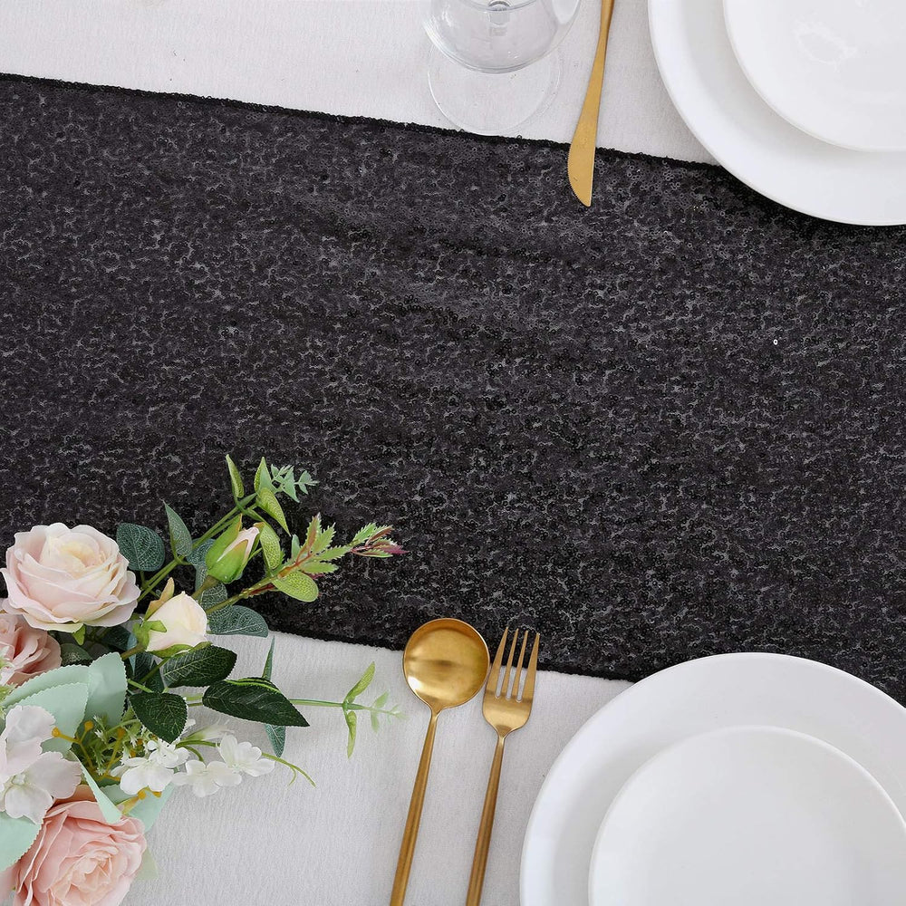 B-COOL Sequin Black Table Runner: 8 Pack 12x72Inch Glitter Decoration Sparkly...