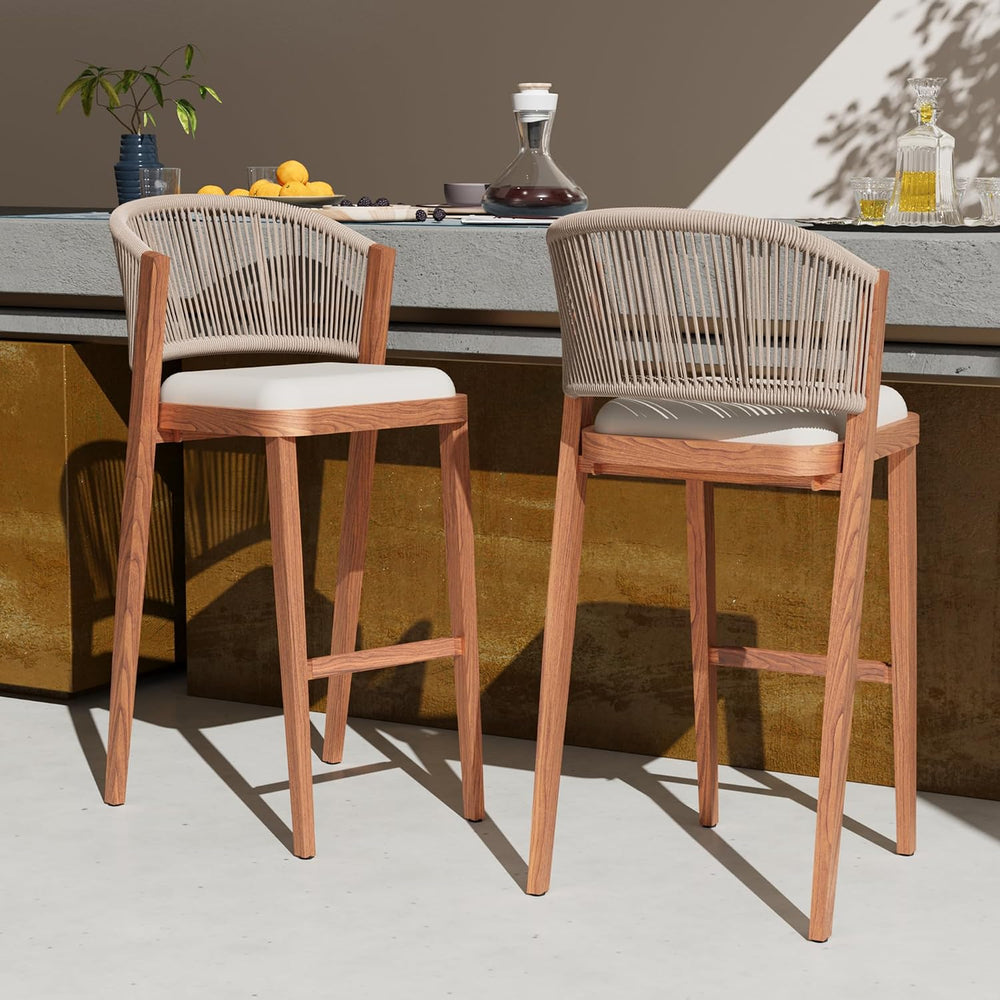 Modern Shade Chatham Outdoor Bar Stools Set of 2 with Rope Woven Backrest, Po...