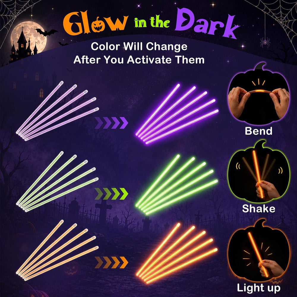 BUDI 467Pcs Halloween Glow Sticks Party Favors, Glow in the Dark Party Pack