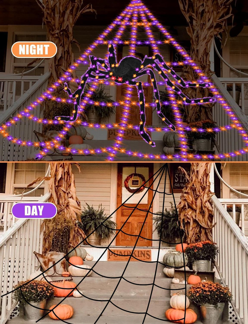 Spider Webs Halloween Decorations Lights - 550 LEDs Outdoor Giant Halloween D...