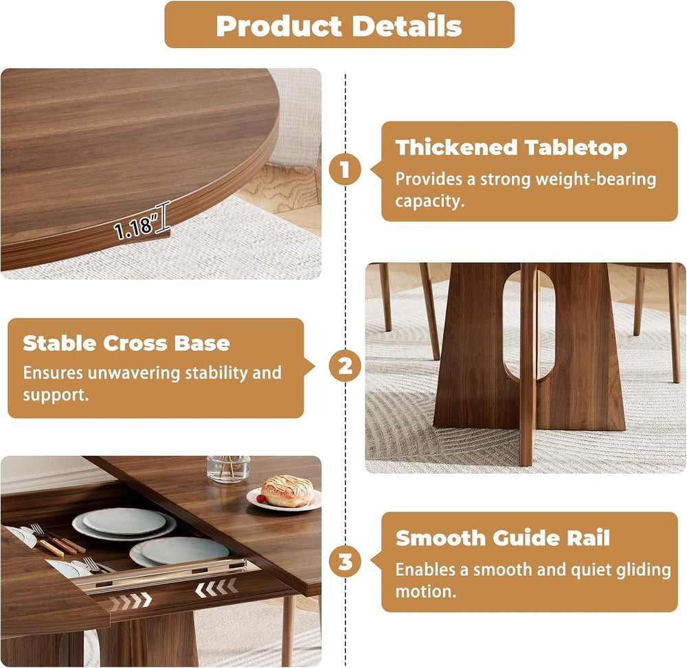 Epecoya 59-Inch Extendable Dining Table, Kitchen Table for 4-6 People