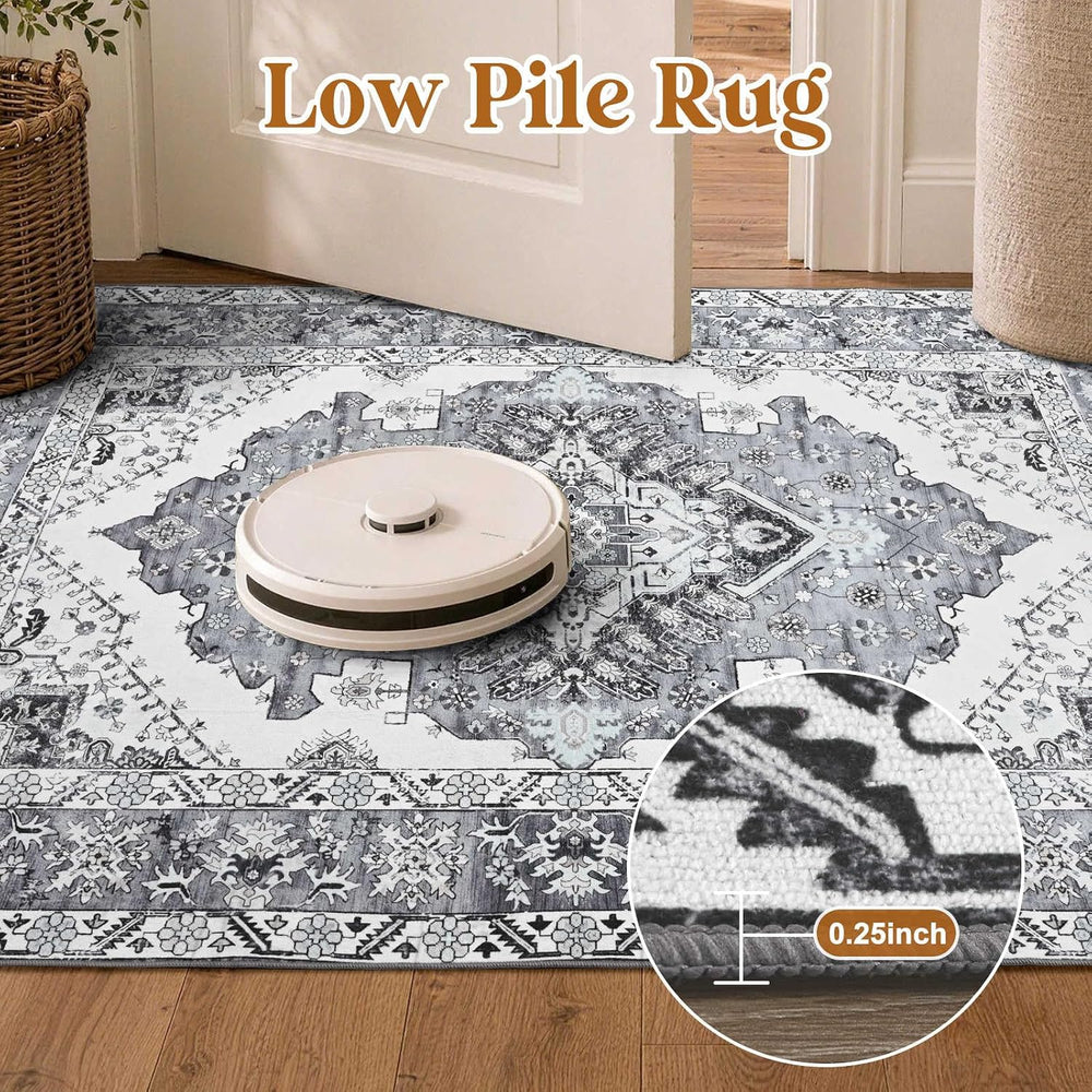 YOH 8x10 Ft Vintage Washable Area Rug for Living Bedroom (Grey)