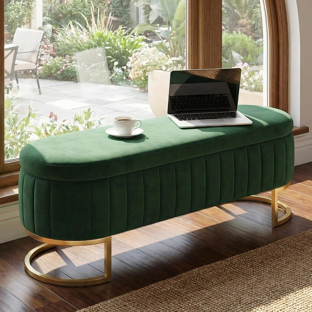 51" Velvet Storage Ottoman Bench End of Bed for Bedroom Entryway Green