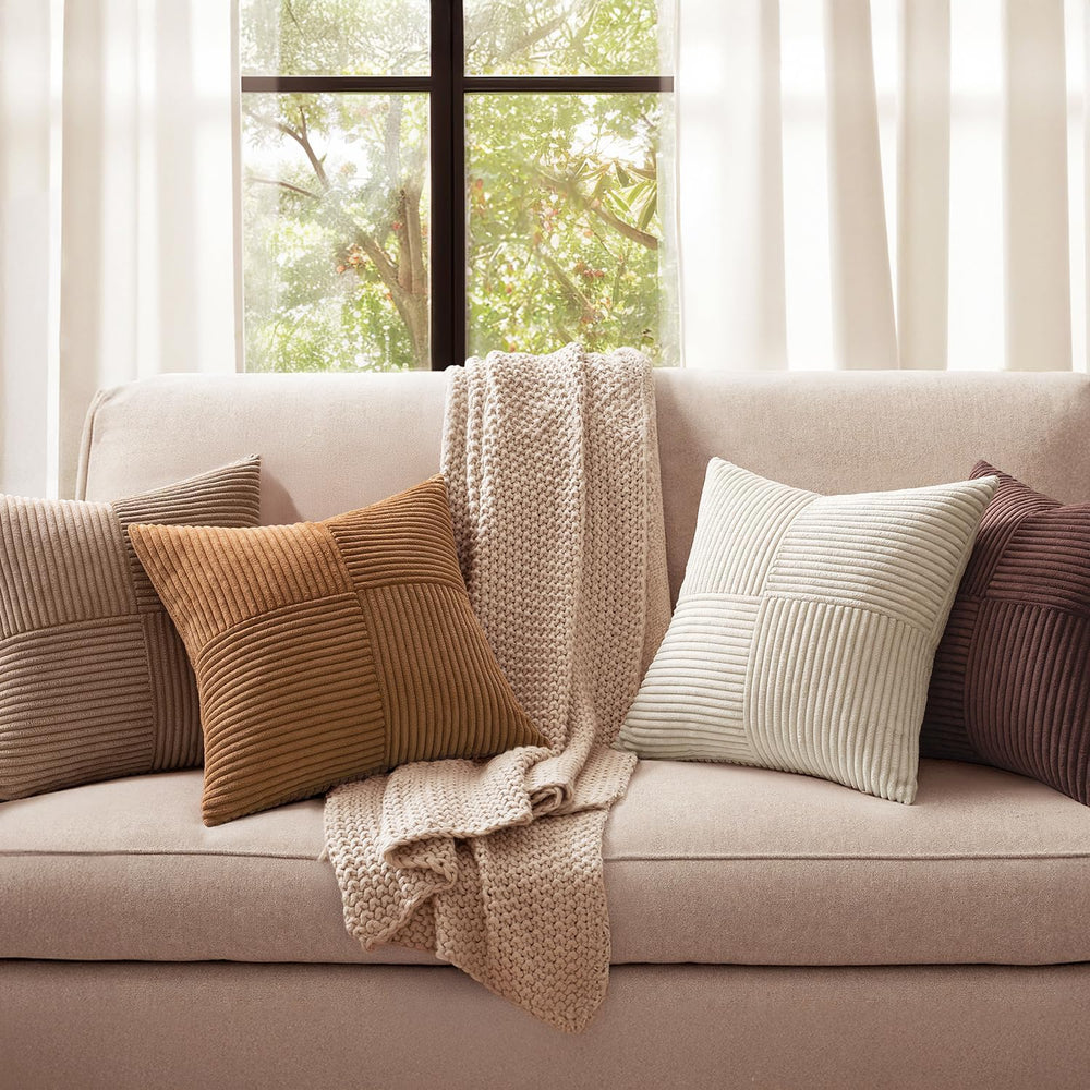 MIULEE Brown Throw Pillow Covers 20x20 Inch Set of 4 Boho Farmhouse Cushion C...