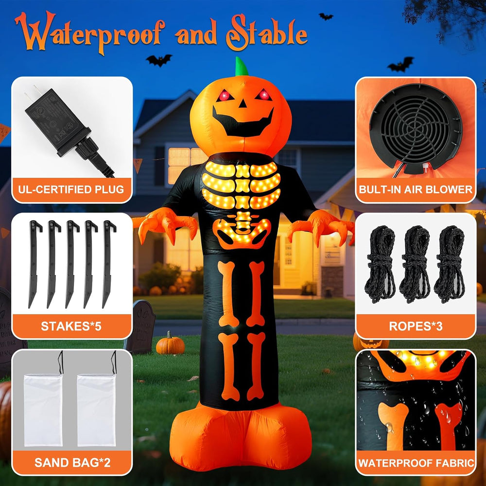 HFO 8 FT Halloween Inflatables Outdoor Decoration Pumpkin Reaper Ghost with M...