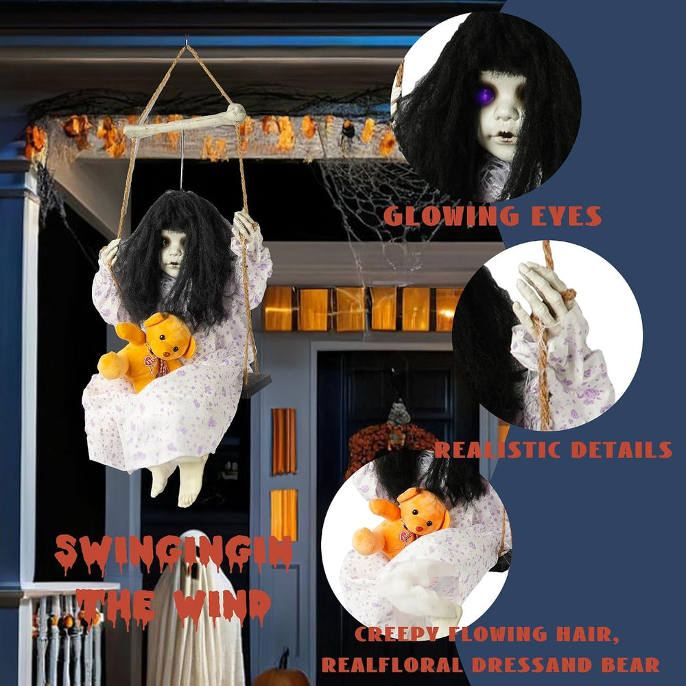 Hourleey Halloween Decorations Outdoor, Hanging Swinging Girl Doll Sound Acti...