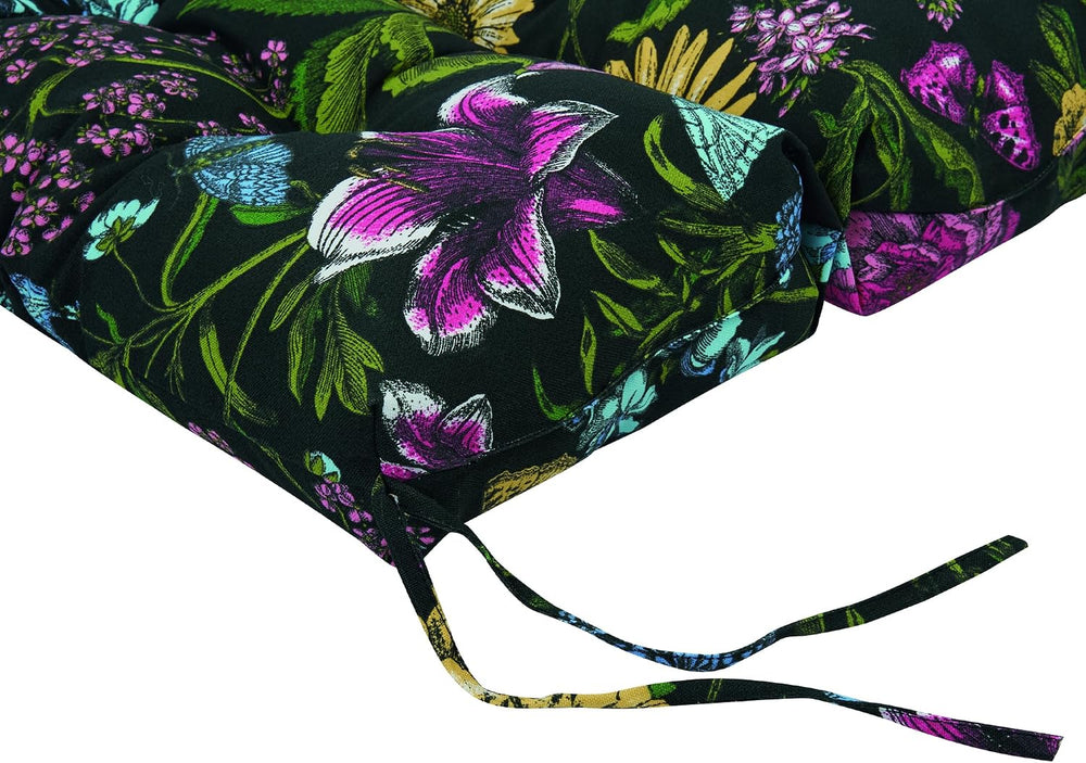 Indoor/Outdoor High Back Chair Cushions Set of 2-Black Flower Butterfly