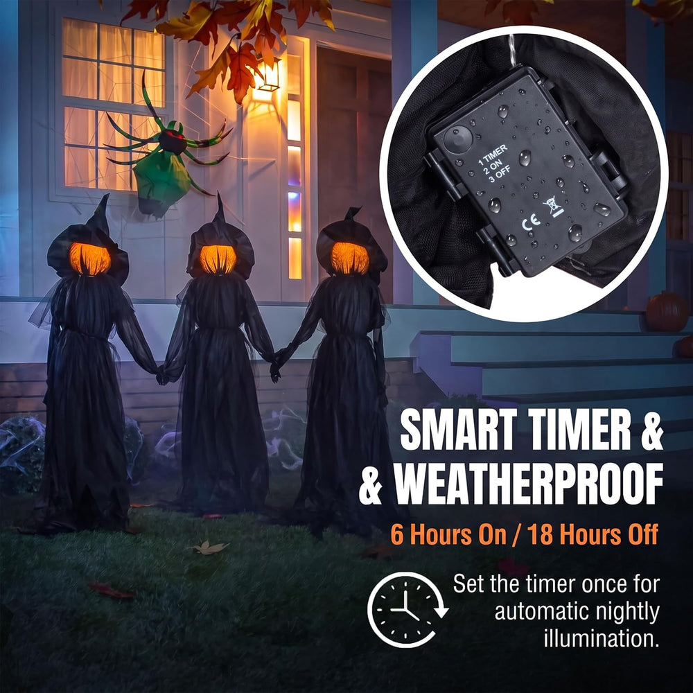 Evergreen Set of 3 LED Black Halloween Witches with Hats Stakes | 4 Feet Tall...