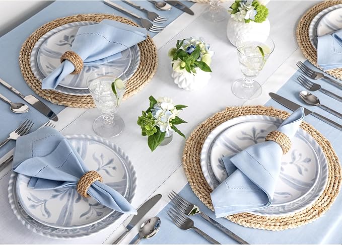 Solino Home Linen White Table Runner 48 Inches - Classic Hemstitch, 100% Pure...