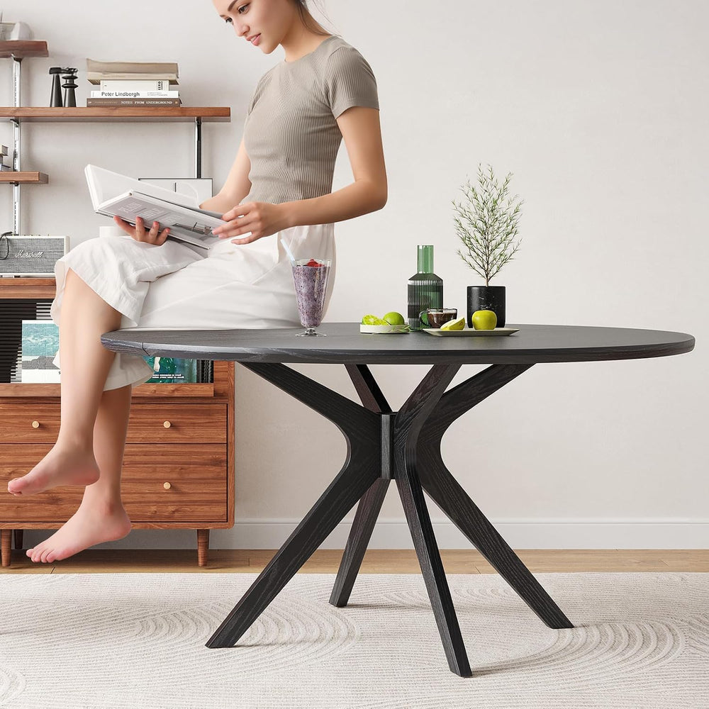 Soohow 47.2" Solid Wood Round Dining Table for 4-6 People with Intersect...