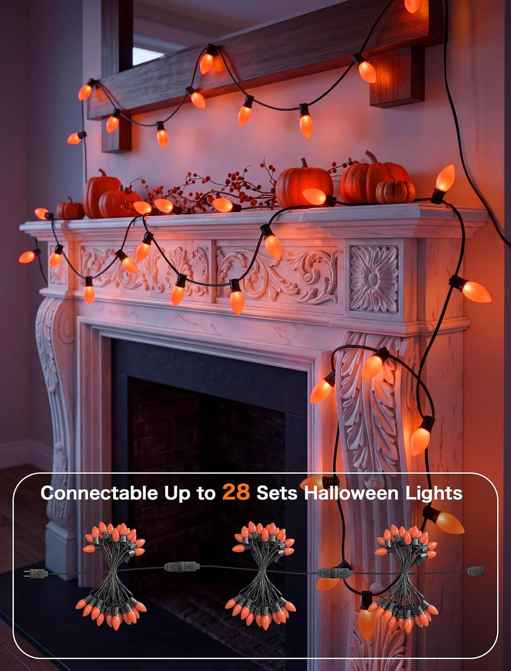 SUNSGNE C9 LED Halloween Orange String Lights 25FT Outdoor String Lights with...